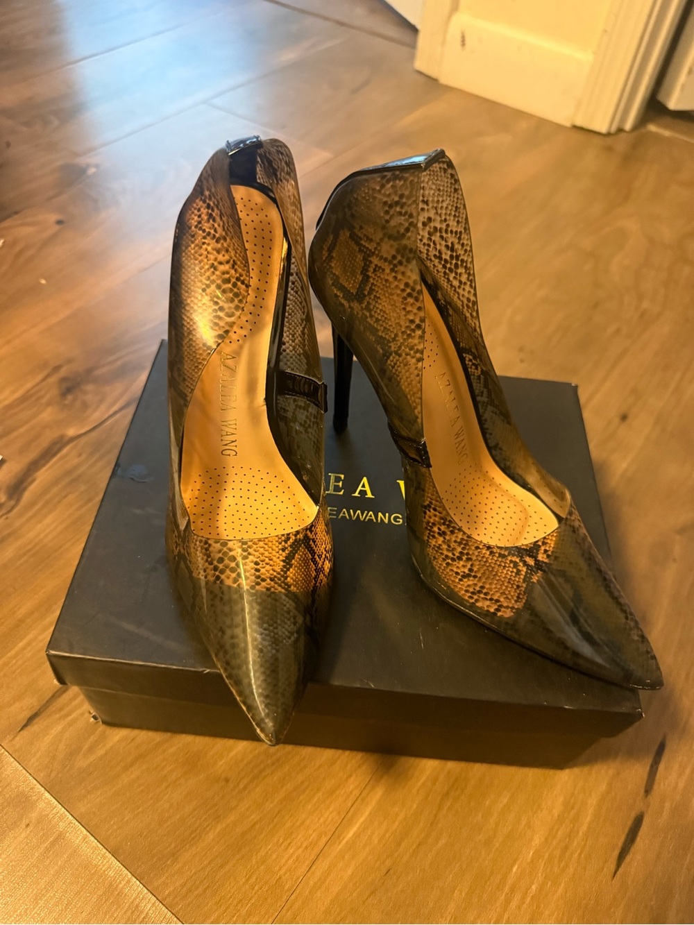 Alexander Wang Brown Snake-Print Pointed-Toe Stilettos